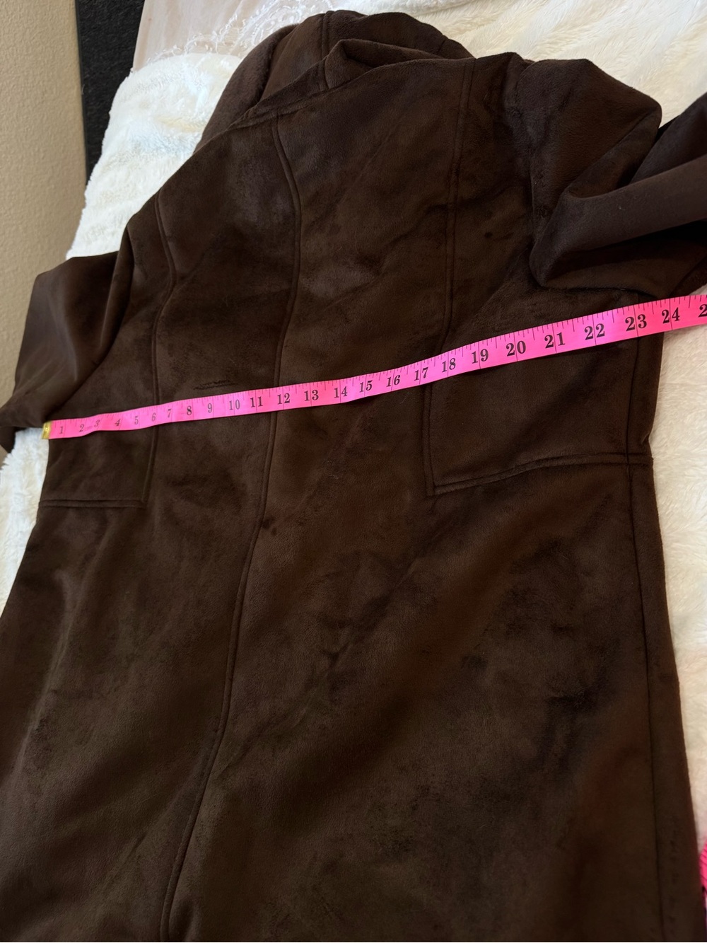 Gallery Faux Suede Faux Shearling Hooded Long Coat Brown XL NWT - Picture 12 of 13